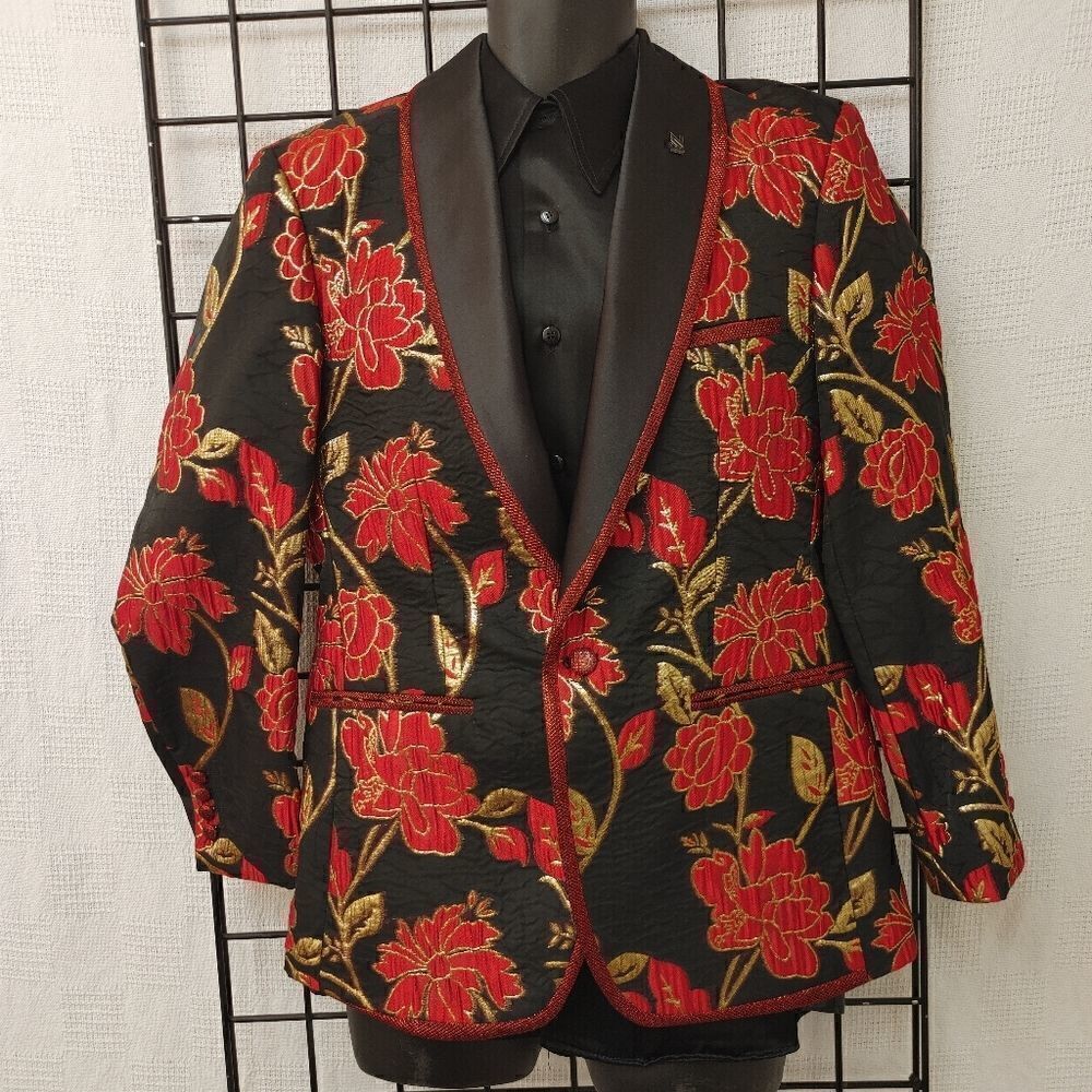 MEN'S INSOMNIA BLACK, RED, GOLD BLING BLING PRINT COAT.